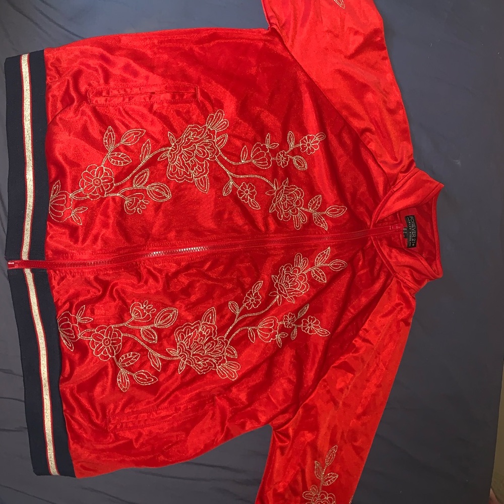 Forever 21 + red jacket with gold flower design